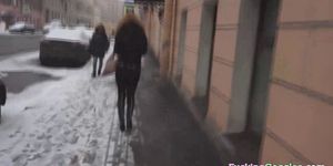 Russian babe being followed