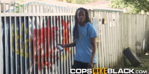 Rasta dude gets fucked by two horny cops outdoors after seeing his black massive cock