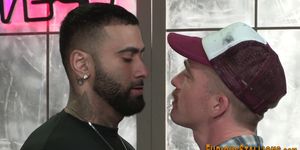 Gay dude giving head and masturbating
