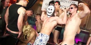 Muscular gangbang stud barebacked at sex party