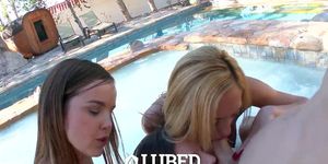 Lubed - Three teens enjoy foursome debauchery pool party