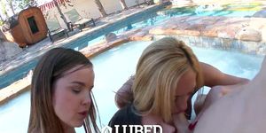 Lubed - Three teens enjoy foursome debauchery pool party (Dillion Harper)