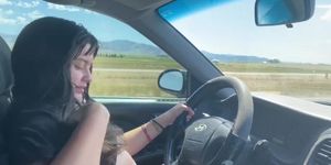 flashing and sucking my titties while driving down the highway on a road trip