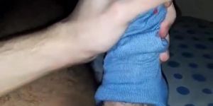 18yo old boy cum into blue sock