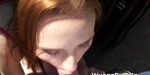 WHORE PICK UP - Redhead prostitute fucked and filmed near a Euro highway
