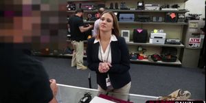 Brunette representative offering old stuff ends up in the office