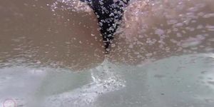 Hot Tub Handjob - inked babe twerks and jerks a rough dick underwater