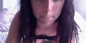 Cute teen fingers her puffy pussy and squirts over her webcam