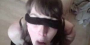 Cute teen GF blowjob blindfolded