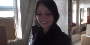 german Nice Girl give a Blowjob in Leather Jacket