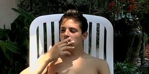 BOYS-SMOKING - Young man goes outside for some solo cock stroking action
