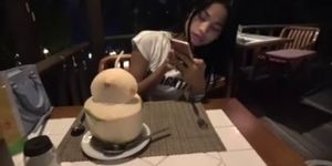 Dinner and creampie for Asian girl