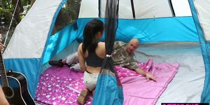 Hot libertine teens fucked in a tent by their friend