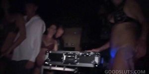 Busty hoe in stockings drilled in her pink twat at orgy party