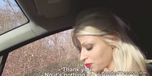Blonde with red lips sucks cock in car (Chloe Lacourt)