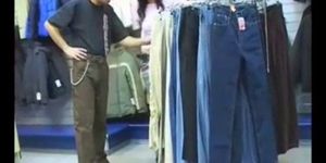 Amazing brunette babes blowjob and screw on public store