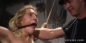 Blonde slave gets threesome slave training (Cadence Lux)