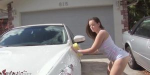 Tiffany Car wash Booty outdoors in front of the house