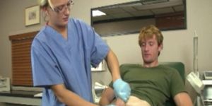 CUMBLASTCITY - Gloved doctor wanks patient till big cumload