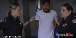 Kinky officers hardly make a criminal fuck their pussies with his big cock