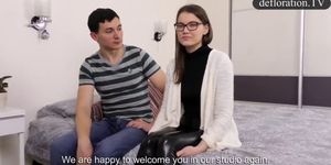 Defloration of Sasha - cute girl makes sex with a guy for the first time - video 1