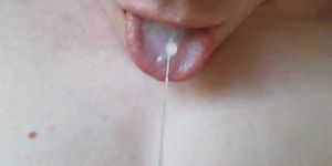Creamy close-up cum swallowing with slo-mo