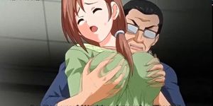 Shy anime babe gets boobs rubbed