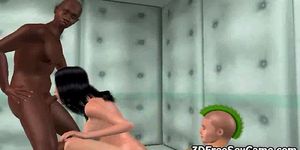 תינוק שחור שיער 3d מתבאס בזמן שהוא מוצץ זין - וידאו 1