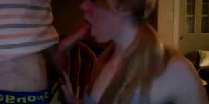 Cute blonde gives a chatroom blowjob