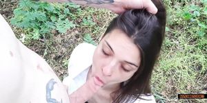 Sexy student sucks dick in the forest instead of studying