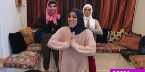 Hot Muslim besties feasting and sucking a big cock (Monica Sage, Sophia Leone, Audrey Charlize)