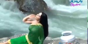 Desi girl in transparent wet saree showing boobshot show - video 2