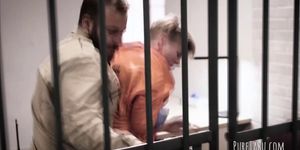Two lusty jailbirds fucked in FFM threesome