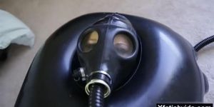 Inflatable sleep sack bondage - gas mask Porn Videos