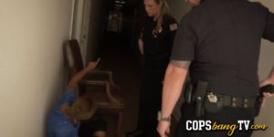 Black suspect got arrested and fucked by two horny slutty cops in the interrogation room