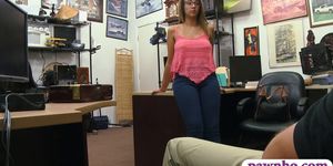 Sexy babe with glasses boned by pawn man in his office