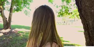 Smoking hot babe Anya Olsen shows her ass in a public park