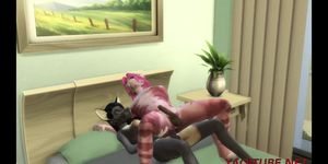 Pink Lion Cums in Futanari's Wolf Mouth and then Fucks Lion - Furry Yaoi