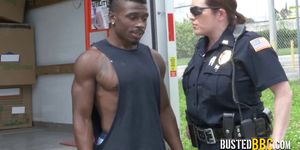 Perverted milf cops make suspect bang their cunts inside moving truck