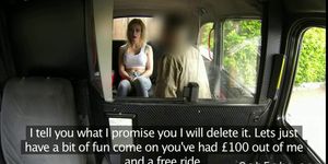 Busty blonde fucks huge dick in fake taxi in woods