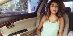 Teen cutie flashing her sexy tits in the car