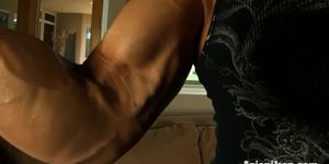 Muscle bound Milf uses her glass dildo till she cums