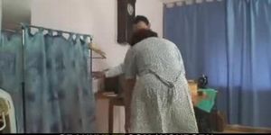 Guy fucks sewing granny from behind