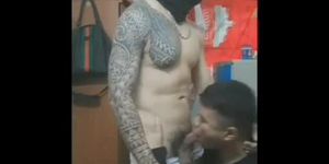 White Tattoo Guy Want to Get Suck Before Shower
