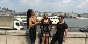 Mistress in leather makes slave fuck in public (Fetish Liza)
