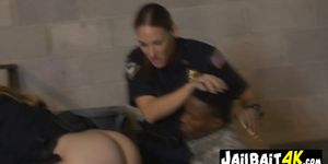 Lustful threesome among two breasty cops with big tits