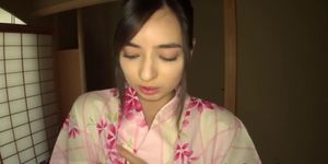 Asian geisha masturbates