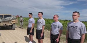 Military muscle hunks in outdoor orgy