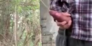 Pissing outdoors with a gorgeous rough uncut cock