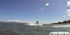 Busty badass babes enjoyed kite surfing - video 1